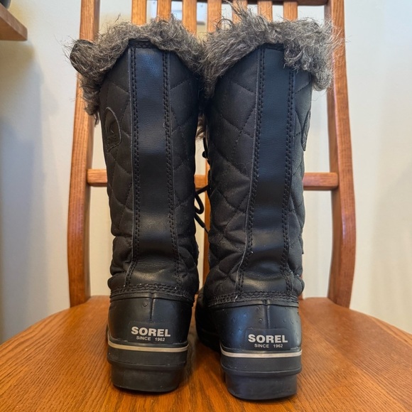 Sorel Waterproof Black Duck Boots Faux Fur Lace Up Tall Good Preowned Condition - Picture 4 of 10
